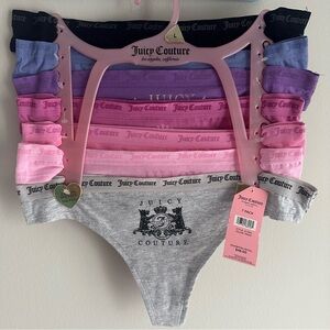 NWT Juicy Couture Large 7 pck Thong Panties Underwear Terrier Dog Logo Pink